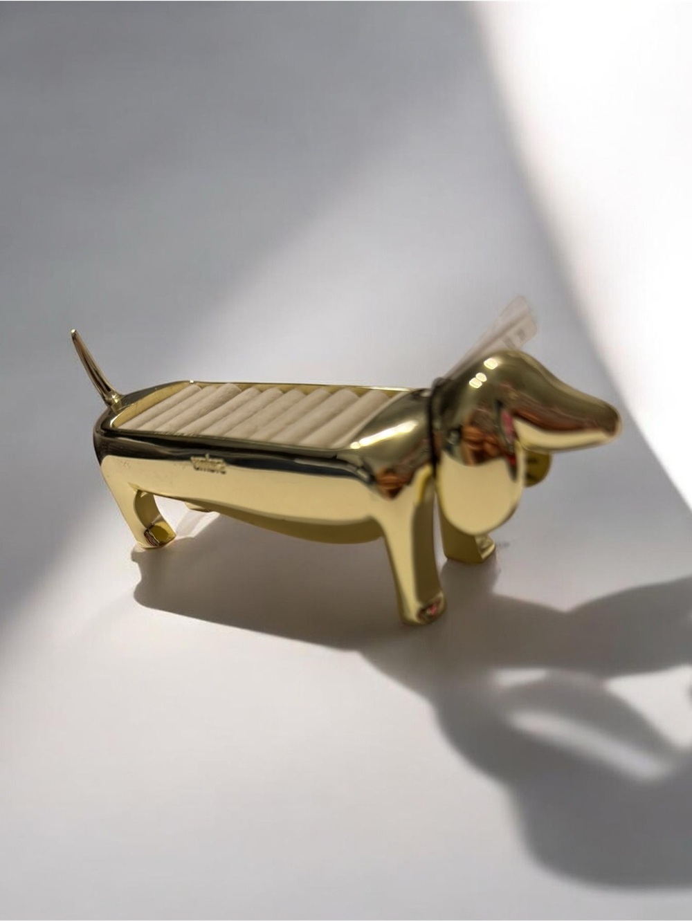 Umbra Gold Dachshund Trinket Dish with Cream Ribbed Insert